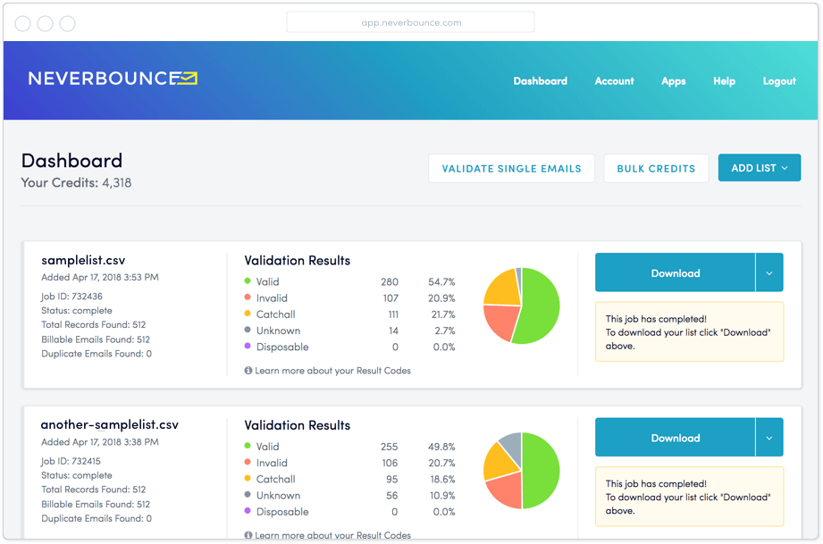 Neverbounce Dashboard